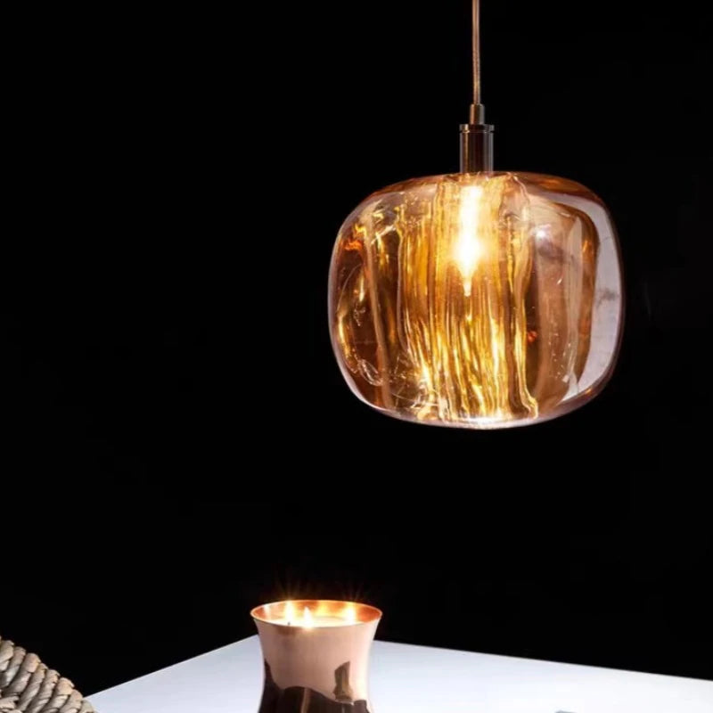 Valentina Suspension Ronde Moderne, Métal/Verre, Ambre/Claire/Gris Fumé, Salon