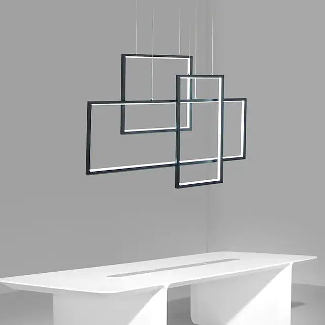 Arisha Lustre Rectangulaire Moderne, Métal/Gel de Silice, Noir/Blanc, Salon