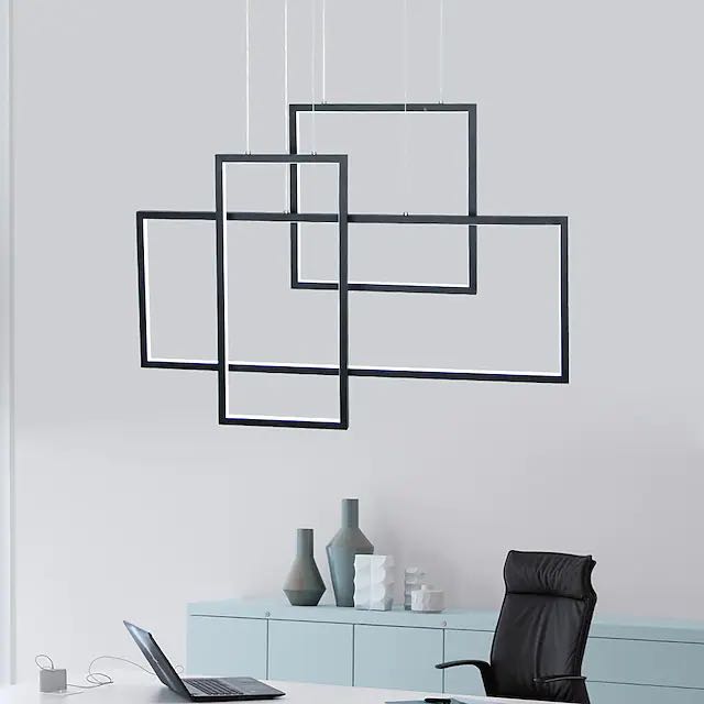 Arisha Lustre Rectangulaire Moderne, Métal/Gel de Silice, Noir/Blanc, Salon