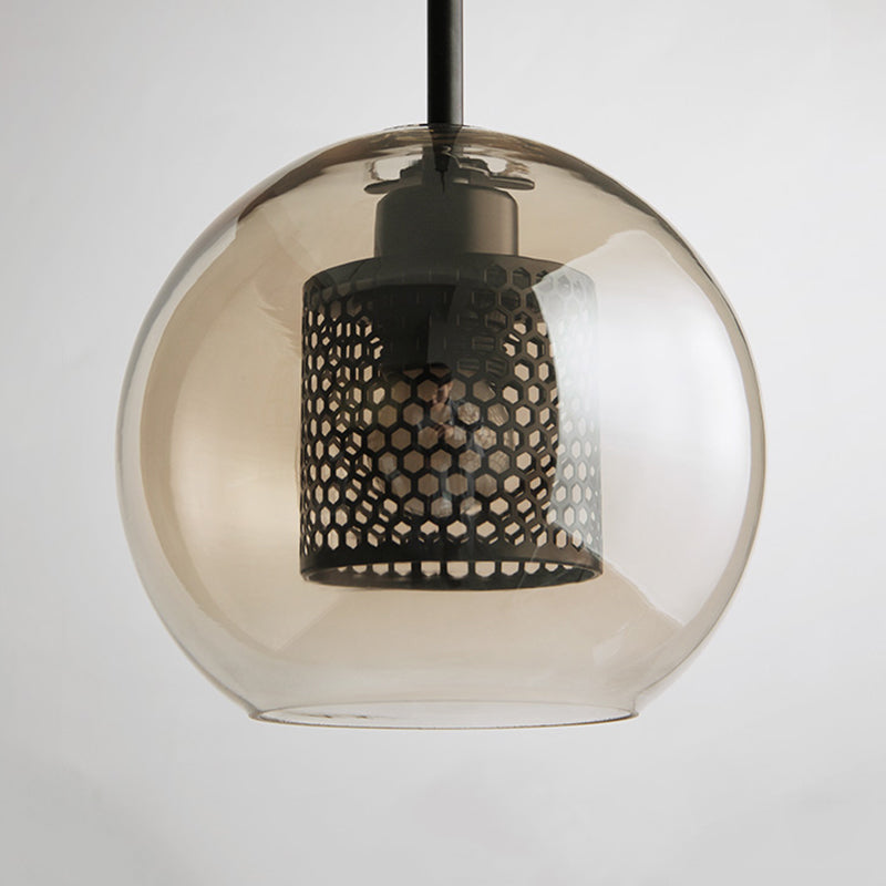 Kristy Suspension Globe/Cylindre Moderne, Métal/Verre, Doré/Argent, Salon