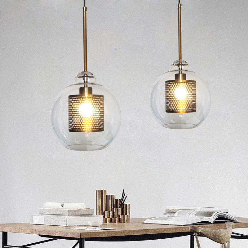 Kristy Suspension Globe/Cylindre Moderne, Métal/Verre, Doré/Argent, Salon