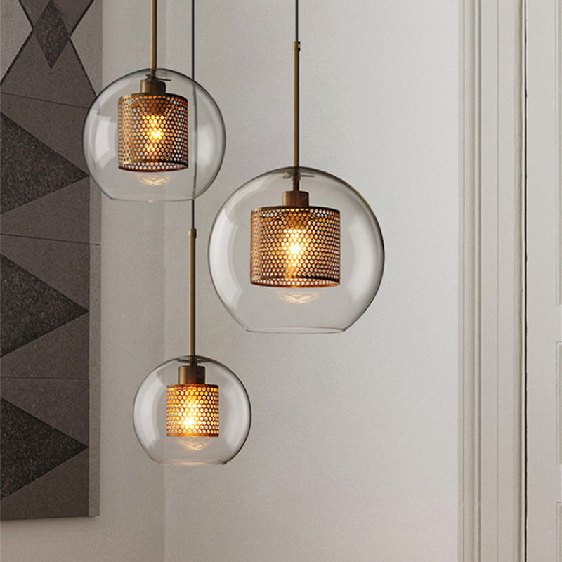 Kristy Suspension Globe/Cylindre Moderne, Métal/Verre, Doré/Argent, Salon