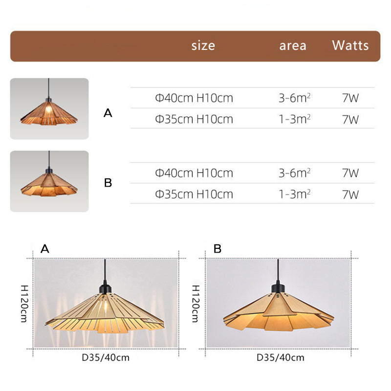 Muto Luminaires Suspension Rétro, Jaune/Brun, Métal & Bois