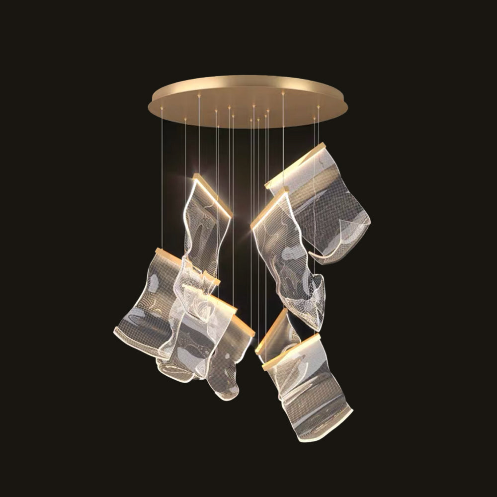 Kristy Suspension Carrée Contemporaine Métal/Acrylique Doré Salon/Escalier