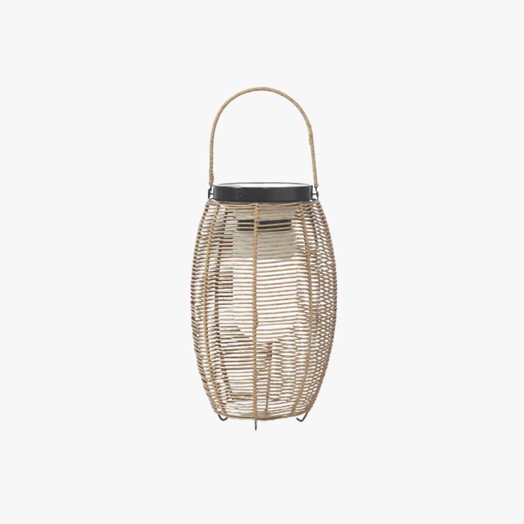 Ritta Lampadaire Lanterne Vintage, Métal/Rotin, Bois, Salon