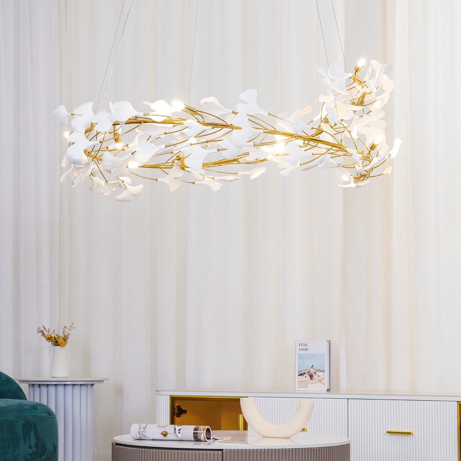 Olivia Suspension de Luxe Moderne à LED, Métal/Céramique, Or, Salon/Salle à Manger