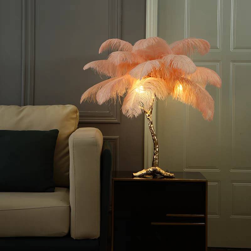 O'Moore Lampadaire Fleur Luxe Plume/Métal Coloré Salon