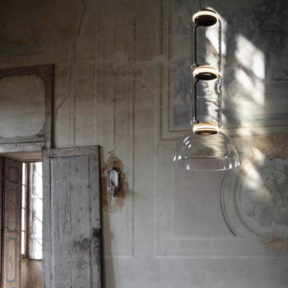 Valentina Luminaires Suspensions LED Cylindre Minimalisme Métal/Verre Transparent Salon/Chambre à Coucher