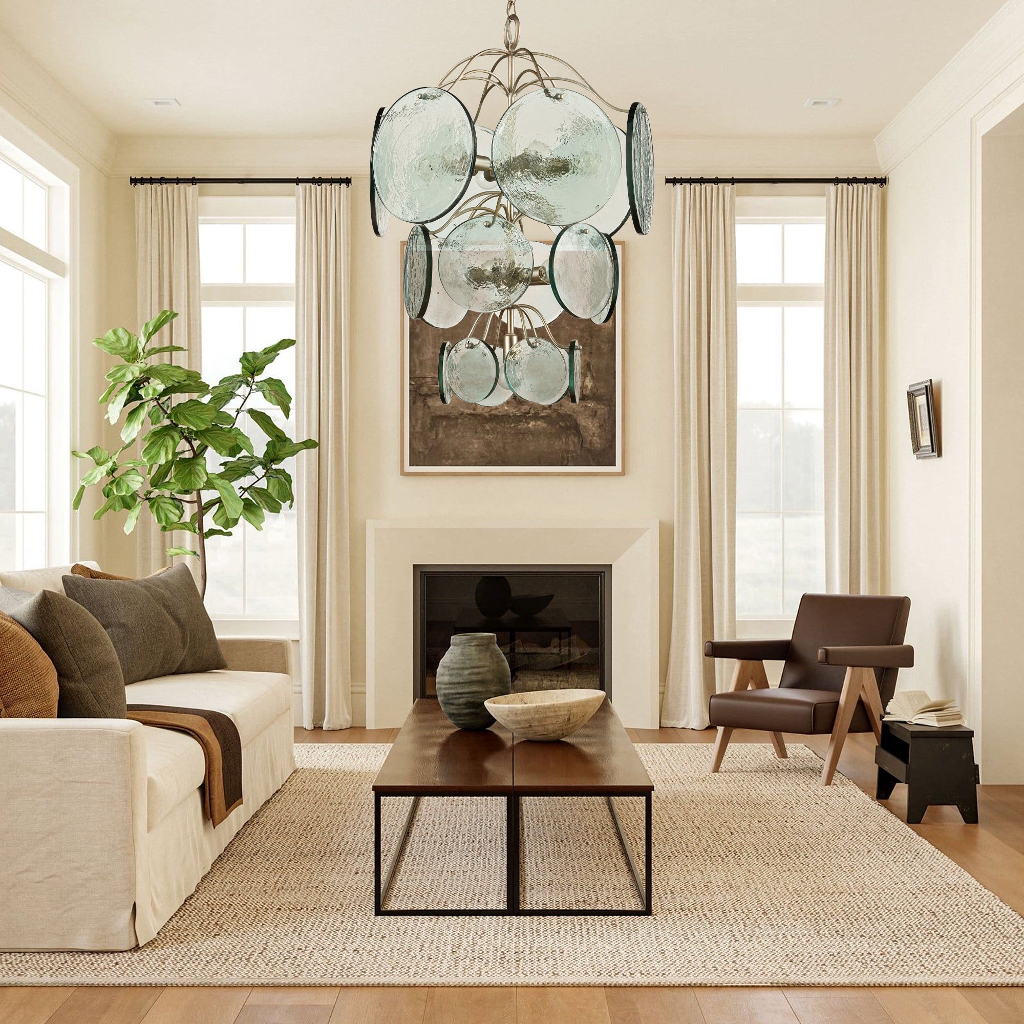 Aurora Chandelier Rovigo Recycled Glass Disc Modern Flowing - Letslighting