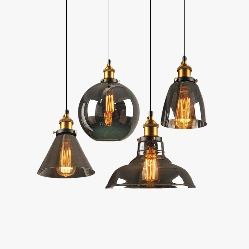Arisha suspension Industriel en Verre, Clair/Ambre/Gris Fumé