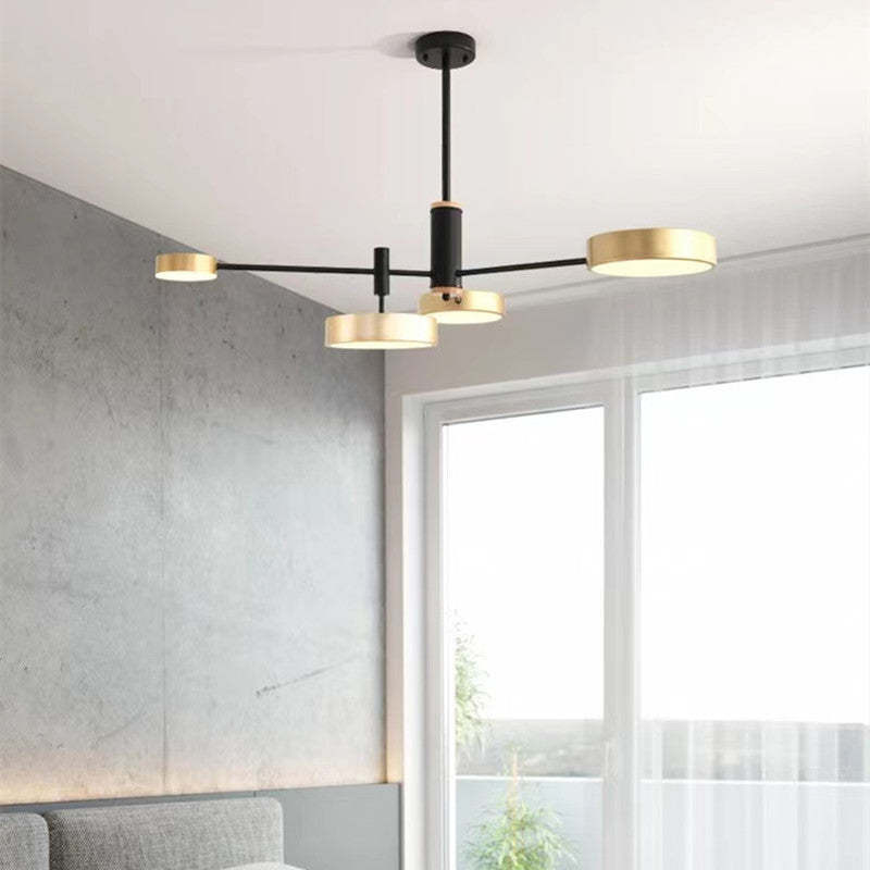 Arisha Suspension Ronde/Linéaire Moderne, Métal/Bois, Doré/Blanc/Gris, Salon