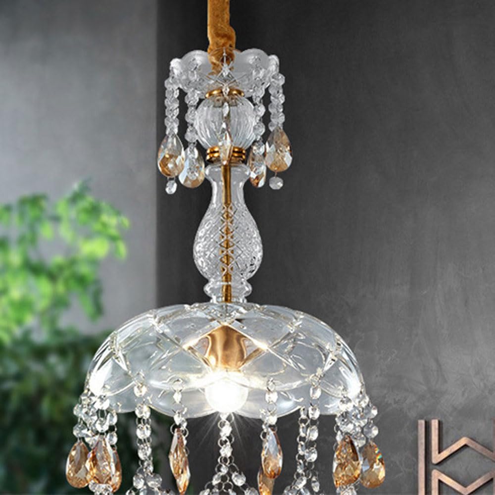 Kristy Rétro LED Cristal Rond Suspension Or Verre Chambre À Coucher