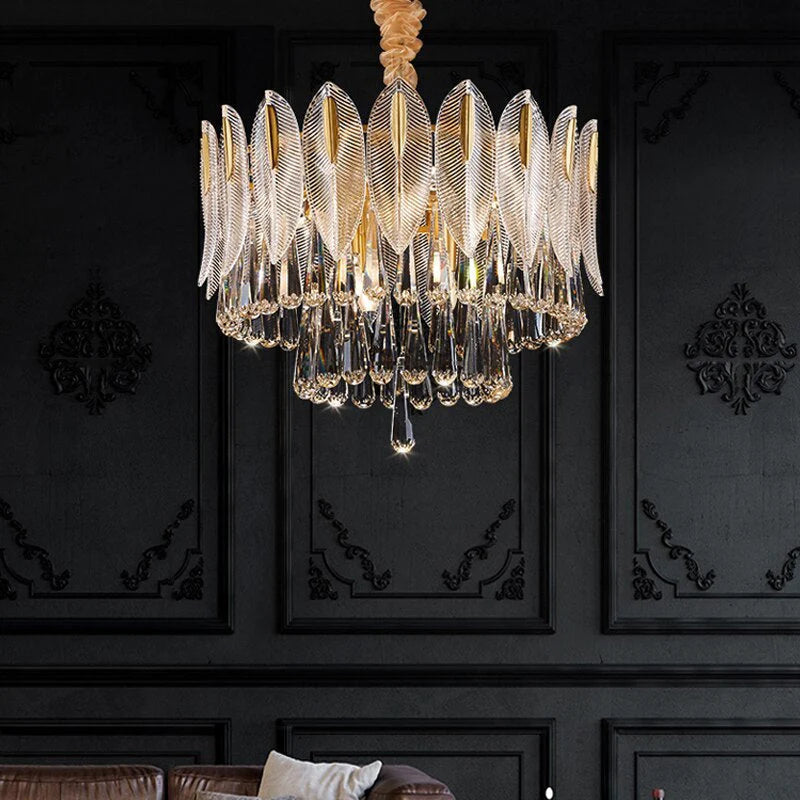Kristy Lustre Plume Cristal, Métal/Cristal, Doré, Salon