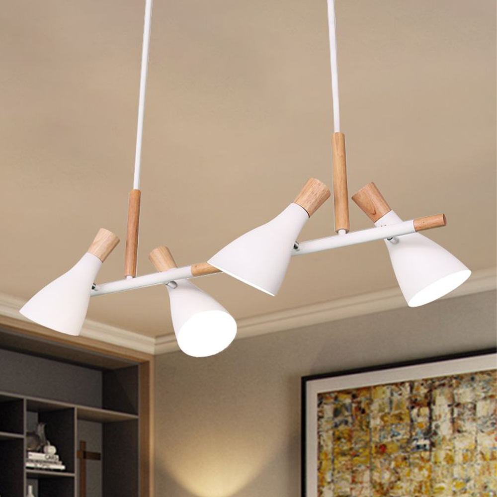 Valentina Luminaires Suspensions 4 Lampes Nordique Bois/Métal Blanc/Vert/Gris Cuisine/Salon