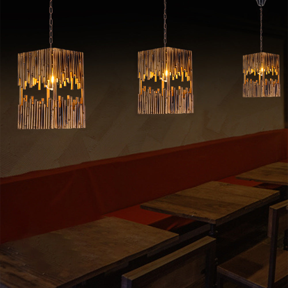 Epoch Suspension Rectangulaire Naturelle, Metal/Bois, Marron, Salon