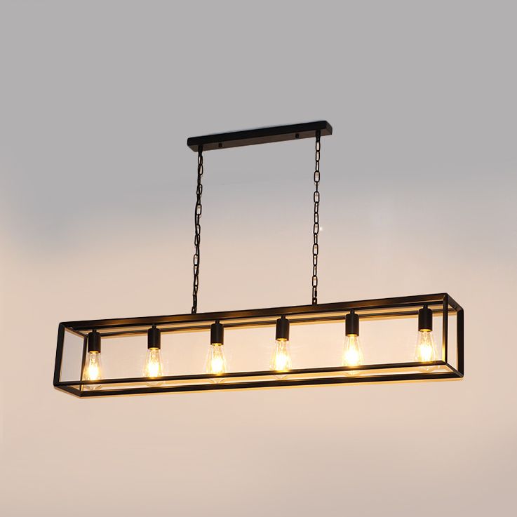 Silva Rectangle Vintage LED Suspension Noir Laiton Métal Salon