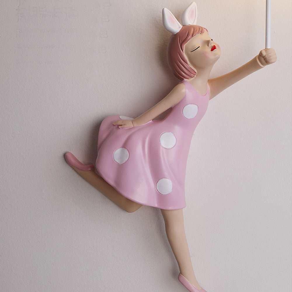 Aria Applique Murale Moderne en Forme de Ballon et de Fille, PV, Rose, Chambre à coucher