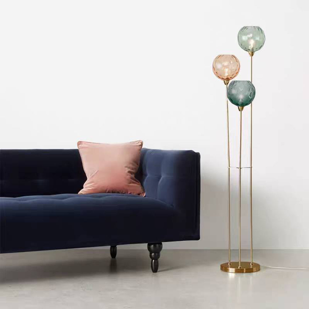 Valentina Lampadaire Boule Moderne, Métal/Verre Mat, Rouge-Gris/Orange-Bleu, Salon