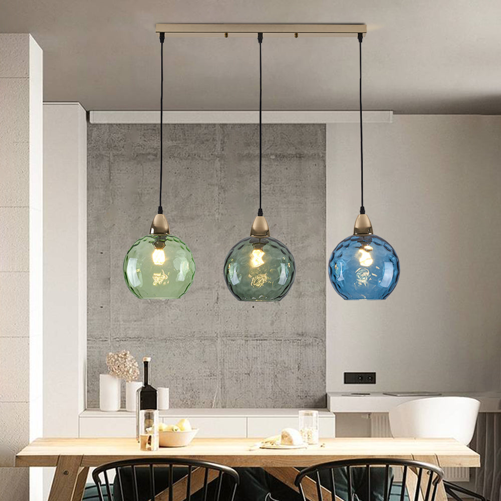 Valentina Suspension Boule Ondulation Nortique Métal/Verre Vert/Gris Salon