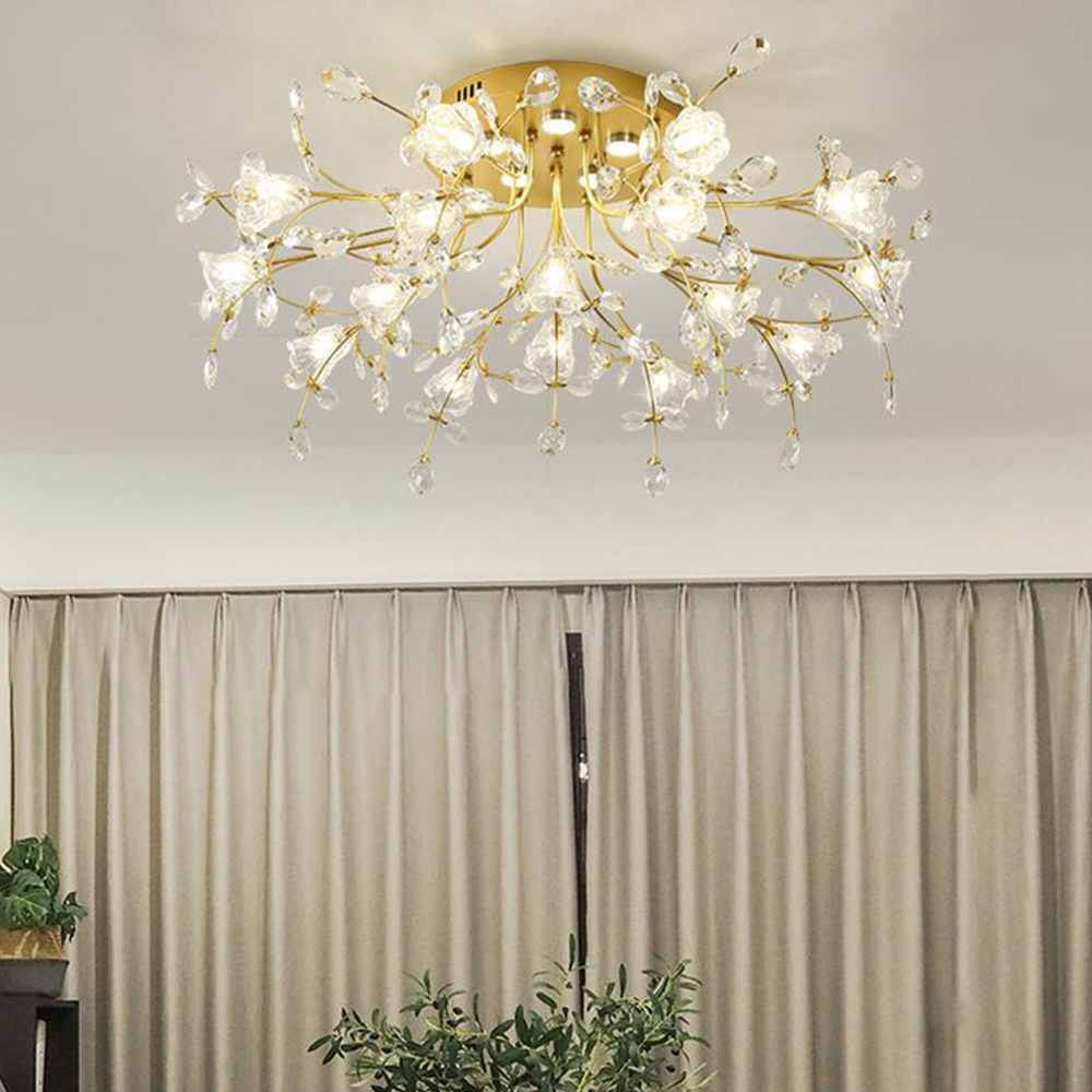 Arisha Design LED Plafonnier Fleur Art Deco Métal/Verre Doré Salon/Chambre à Coucher