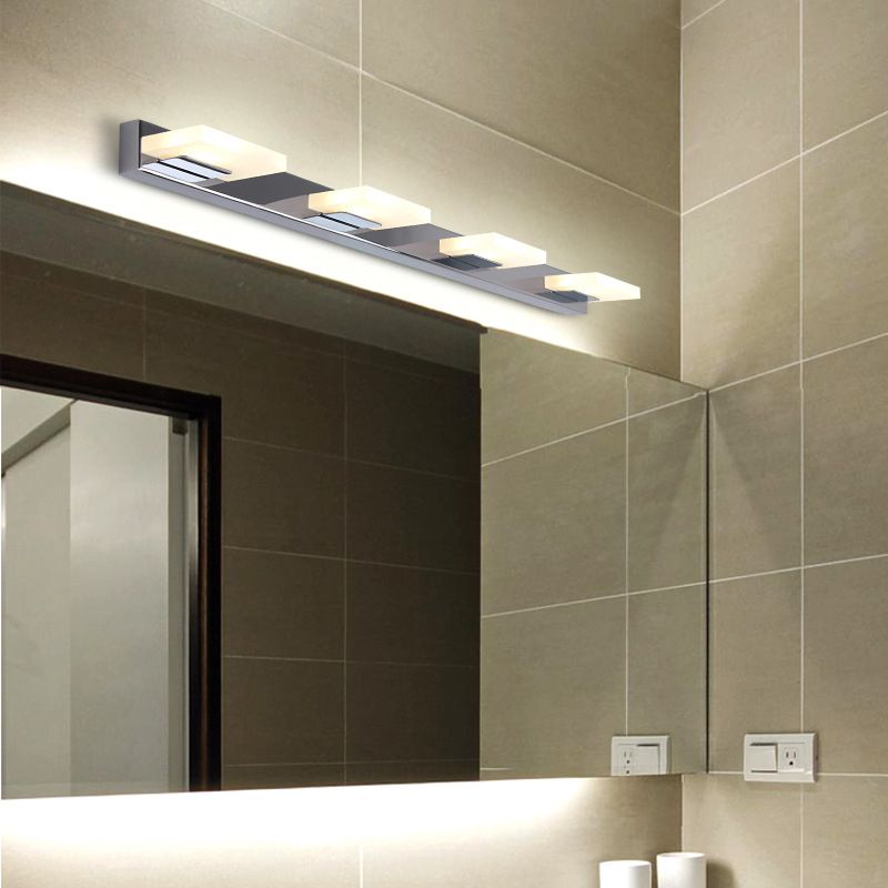 Arisha Design LED Applique Murale Miroir Carré Moderne Métal/Acrylique Argent Salle de Bain