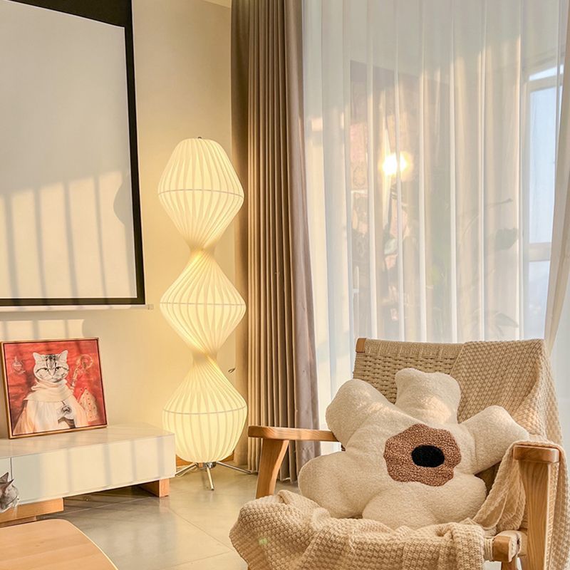 Ritta Lampadaire Plissé Moderne, Métal/Tissu, Blanc, Chambre