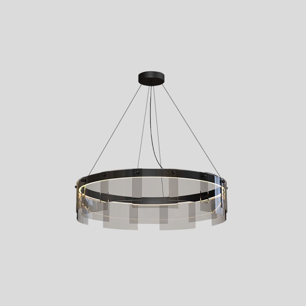 Arisha Suspension Anneau Moderne, Métal/Verre, Noir, Chambre à Coucher/Salon