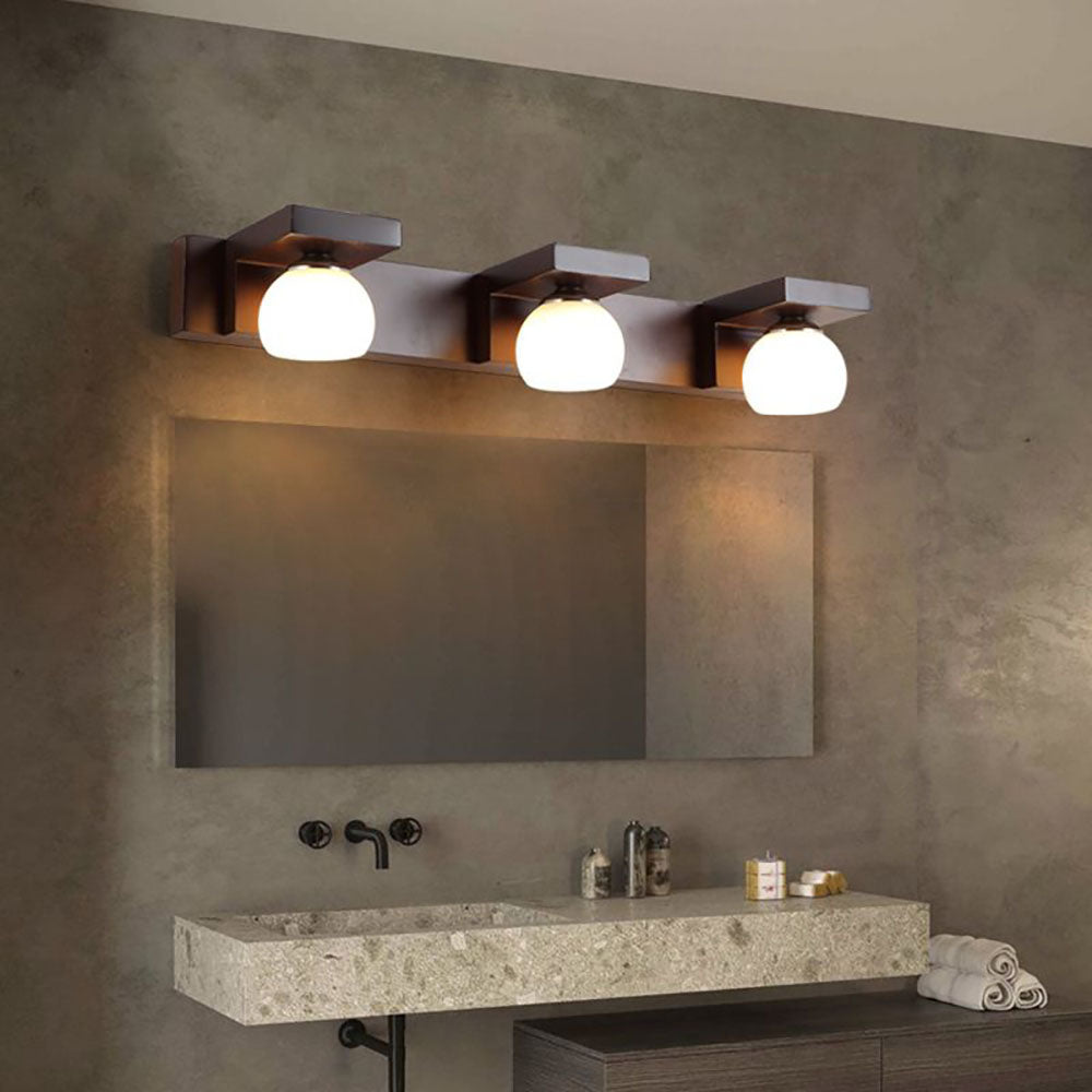 Muto Applique Murale à Miroir Intérieur Ronde Vintage LED Bois/Verre Burn Salle de Bain