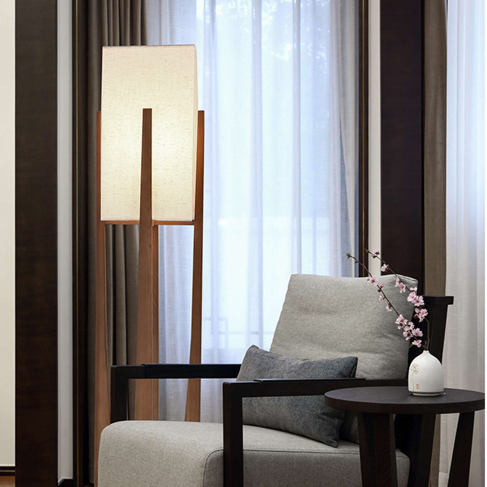 Muto Lampadaire Rectangulaire Naturel, Tissu, Bois, Salon/Bureau