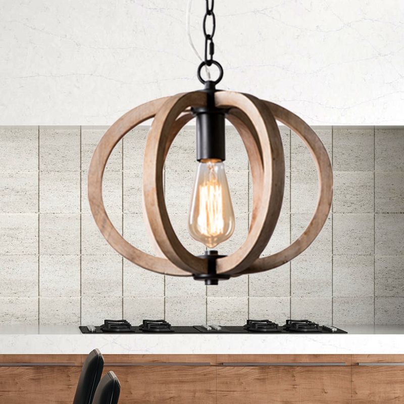 Silva Sphère Vintage LED Suspension Métal Bois Salon Salle à manger