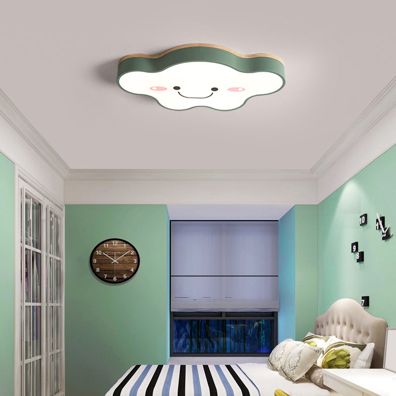 Aria Plafonnier Nuage Moderne, Acrylique/Bois, Blanc/Vert/Rose, Chambre