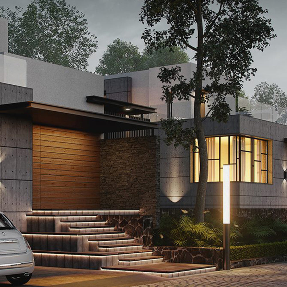 Ray Lampe Extérieure au Sol Minimaliste, Métal/Acrylique, Noir/Blanc, Jardin