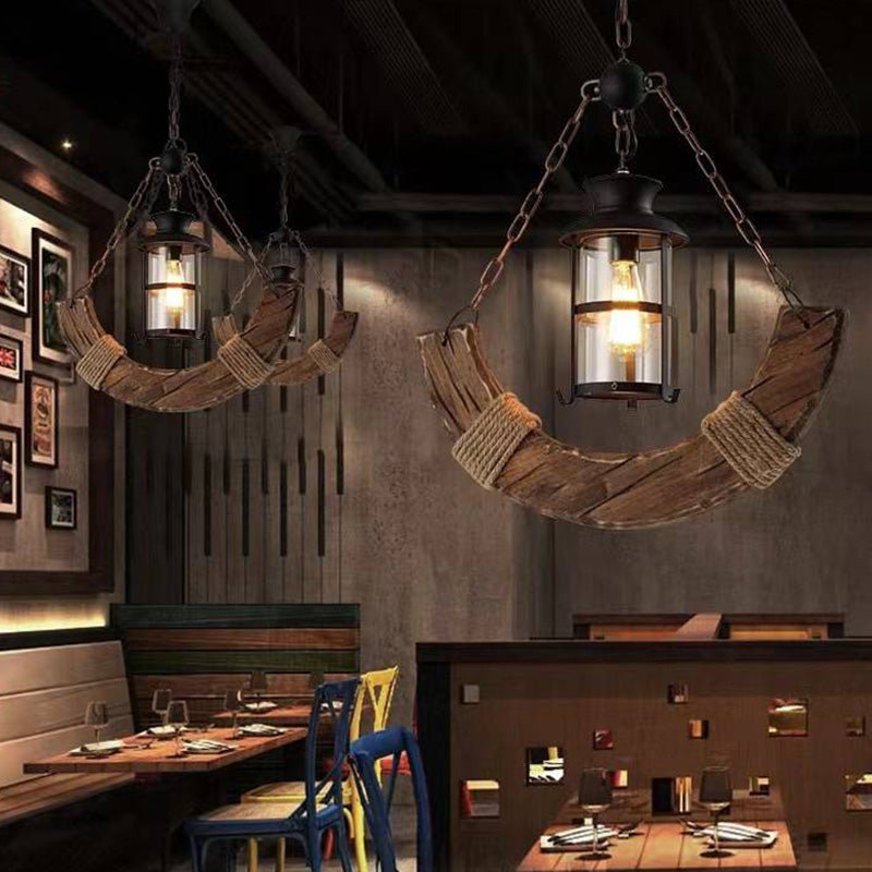 Epoch Industrie LED Suspension Linénaire Brun Bois Métal Verre Salle à Manger