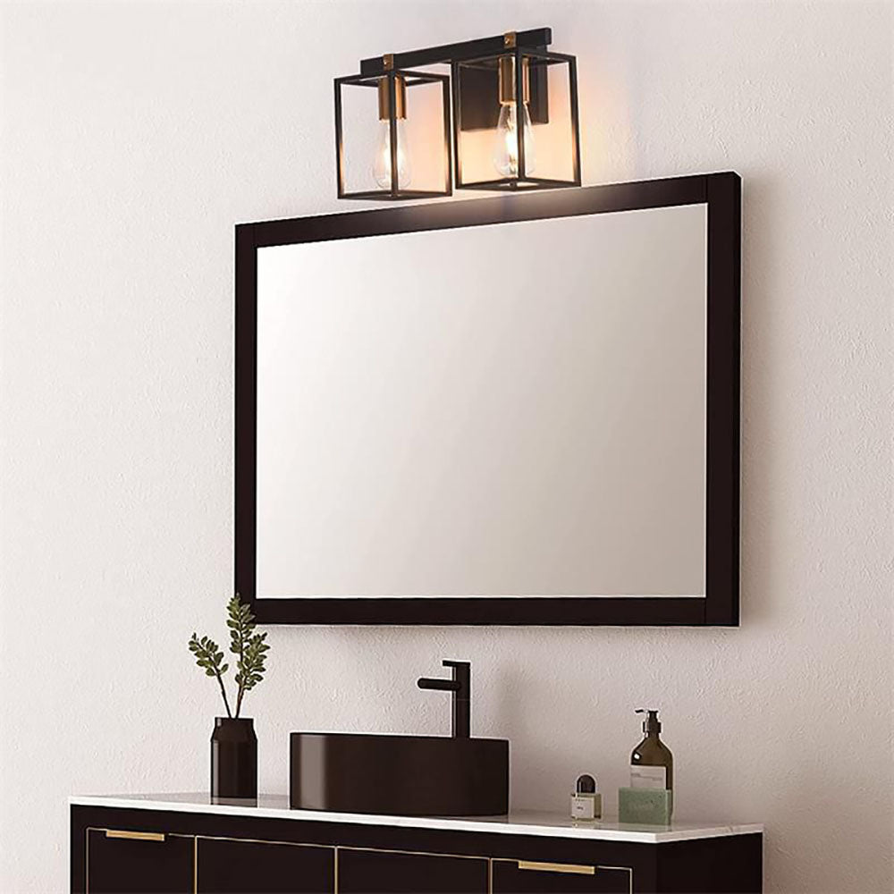 Silva Applique Murale à Miroir Carré Design LED Vintage Métal Noir Salle de Bain