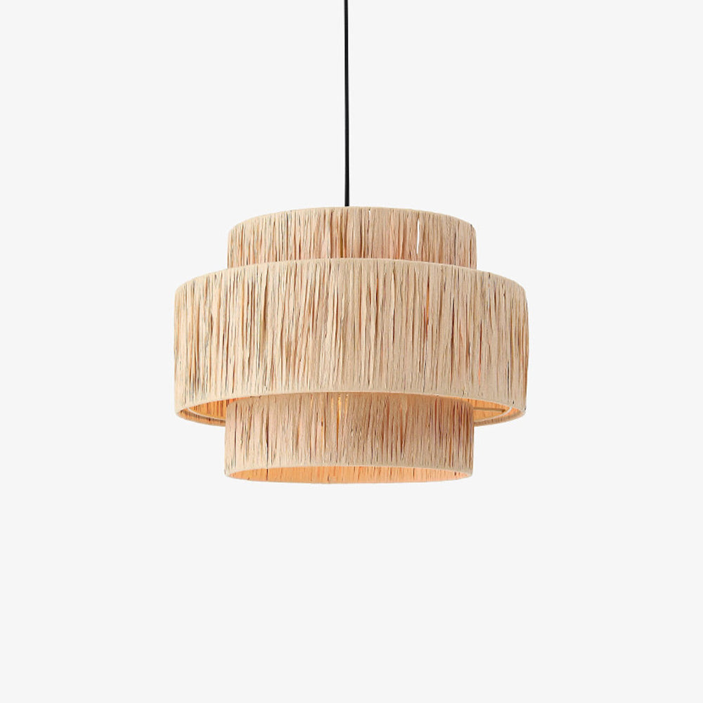 Ritta Rattam Suspension Ronde Simple, Métal/Rotin, Marron, Chambre à Coucher/Librairie