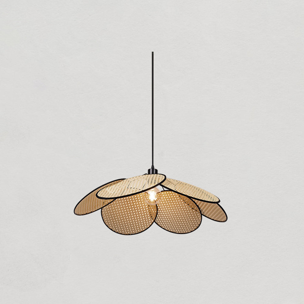 Ritta Suspension Fleur Moderne, Métal/Rotin, Noir/Blanc, Salon