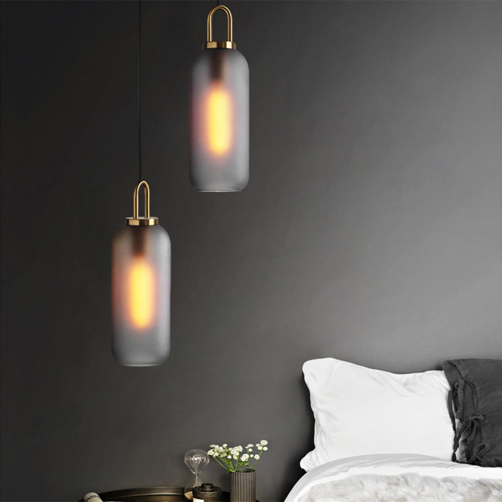 Valentina Luminaires Suspensions Cylindre Moderne Métal/Verre Gris Fumé/Clair Salon/Bureau