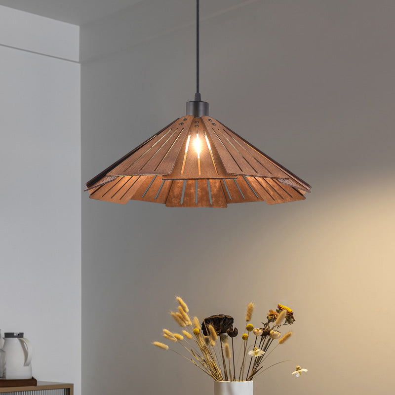 Muto Luminaires Suspension Rétro, Jaune/Brun, Métal & Bois