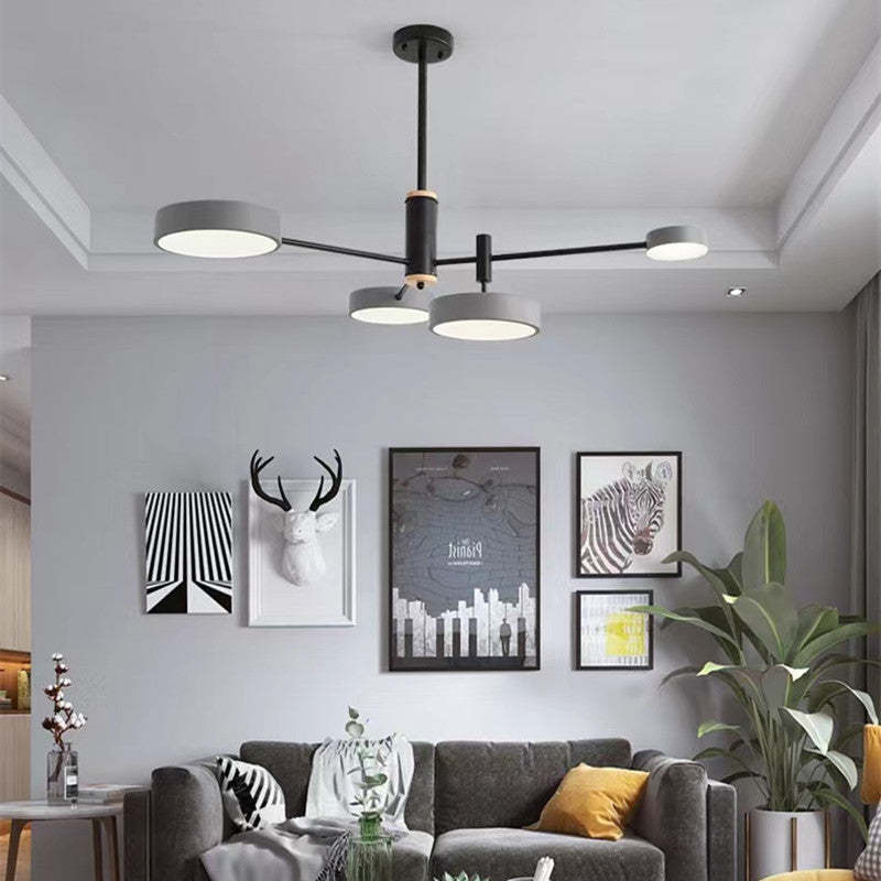 Arisha Suspension Ronde/Linéaire Moderne, Métal/Bois, Doré/Blanc/Gris, Salon
