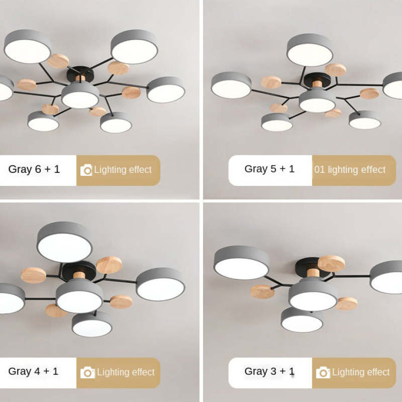 Arisha Plafonnier Rond Moderne, Métal/Bois, Blanc/Vert/Gris, Salon