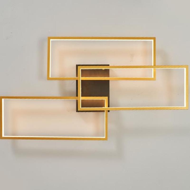 Arisha Plafonnier Rectangle Moderne, Métal/Gel de Silice, Noir/Blanc/Doré, Salon