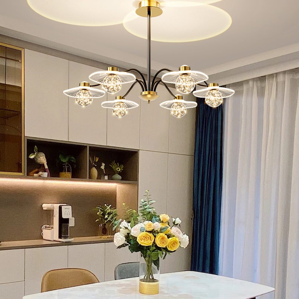 Arisha Suspension Multi Transitionnel, Métal/Acrylique/Verre, Doré, Salon/Chambre à Coucher