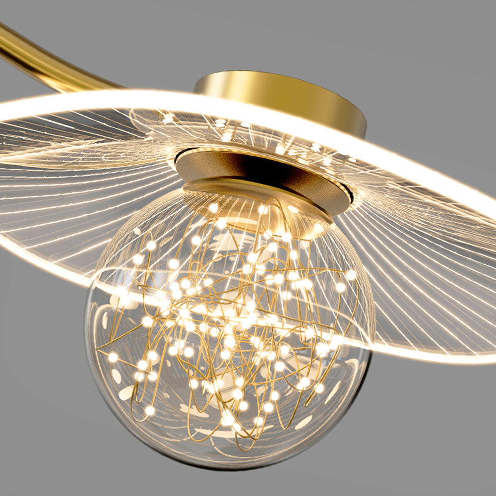 Arisha Suspension Multi Transitionnel, Métal/Acrylique/Verre, Doré, Salon/Chambre à Coucher