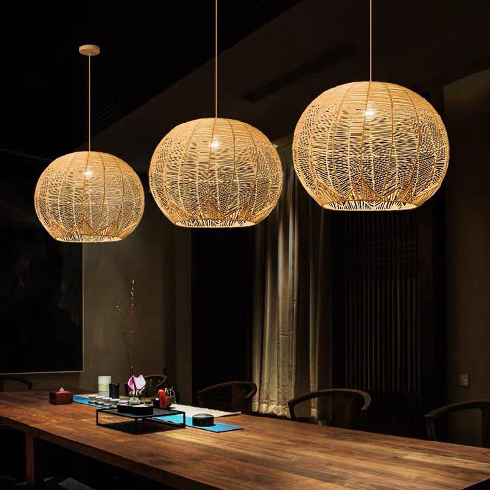 Ritta Luminaires Suspensions Grande Ballon Vintage Métal/Rotin Bois Bureau/Salon