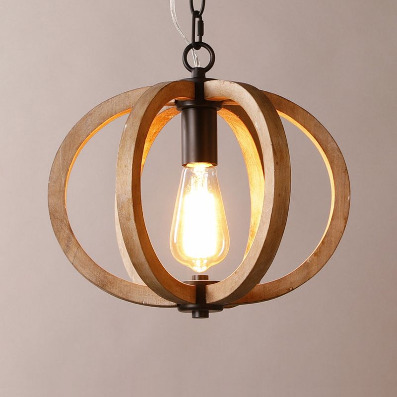 Silva Sphère Vintage LED Suspension Métal Bois Salon Salle à manger