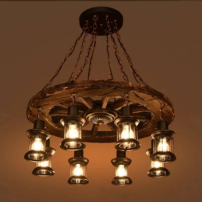 Epoch Ronde Vintage LED Lustre Bois/Métal/Verre Salon Cuisine