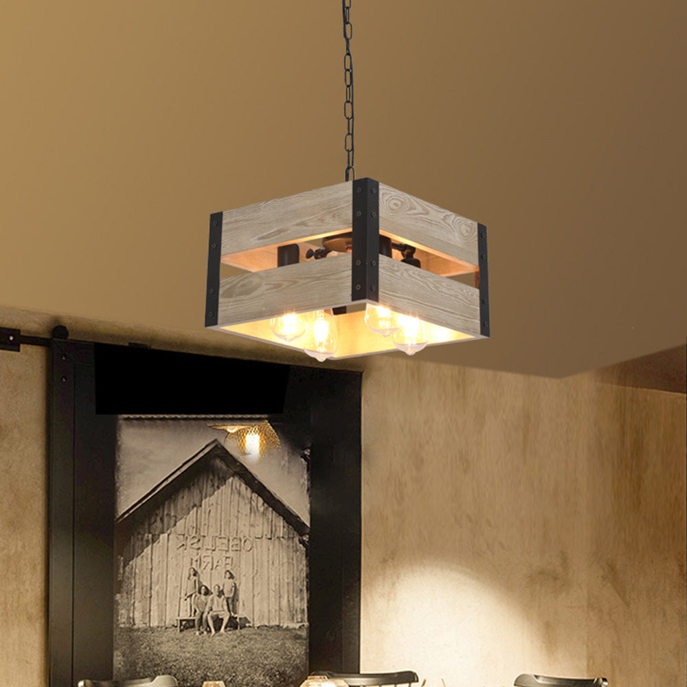 Silva Suspension Carrée Rustique, Metal/Bois, Bois/Marron, Chambre