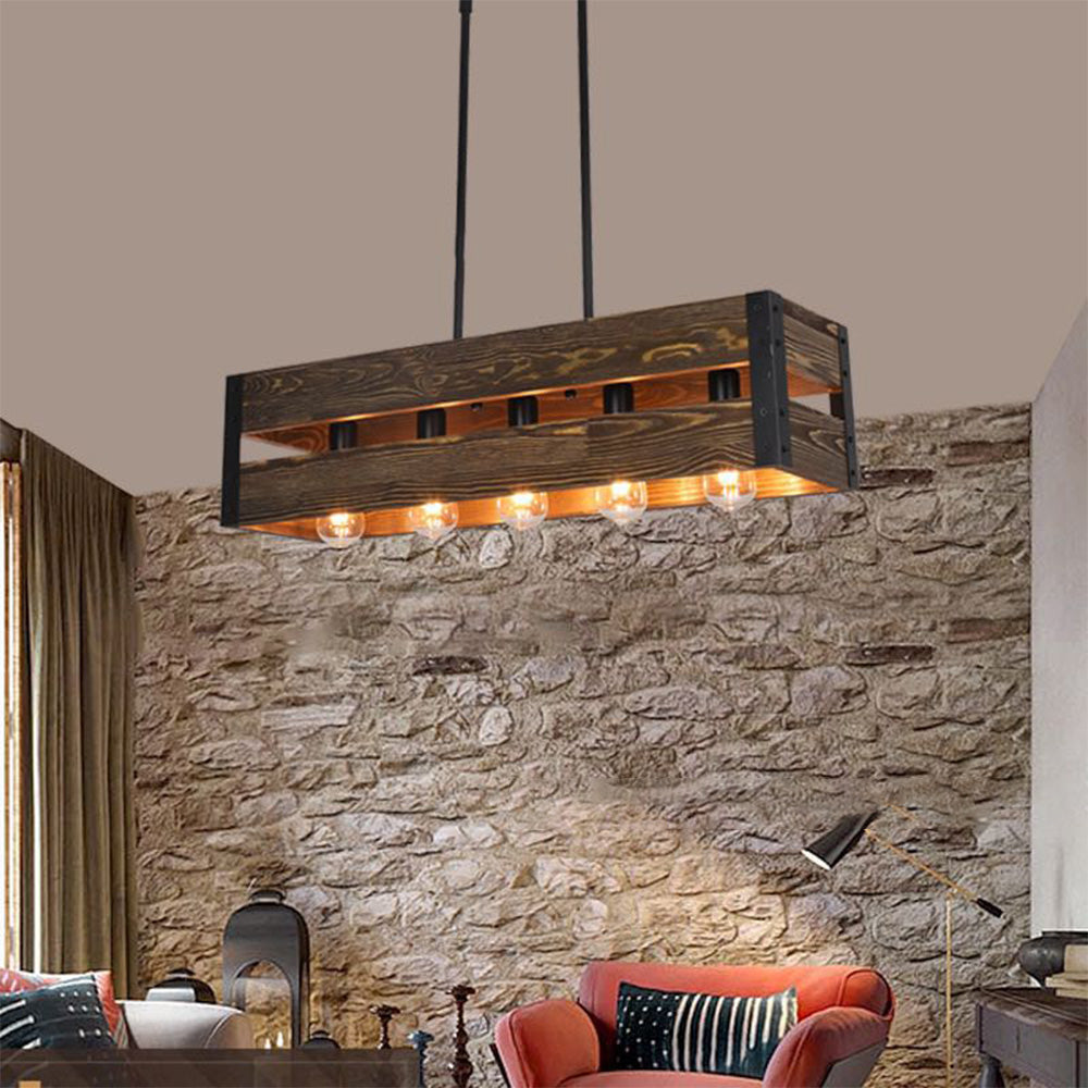 Silva Suspension Rectangulaire Rustique, Bois/Metal, Bois/Marron, Chambre