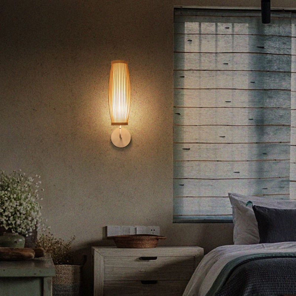 Ritta Applique Murale Intérieur Cylindre Vintage LED Bambou Marron Salon/Chambre