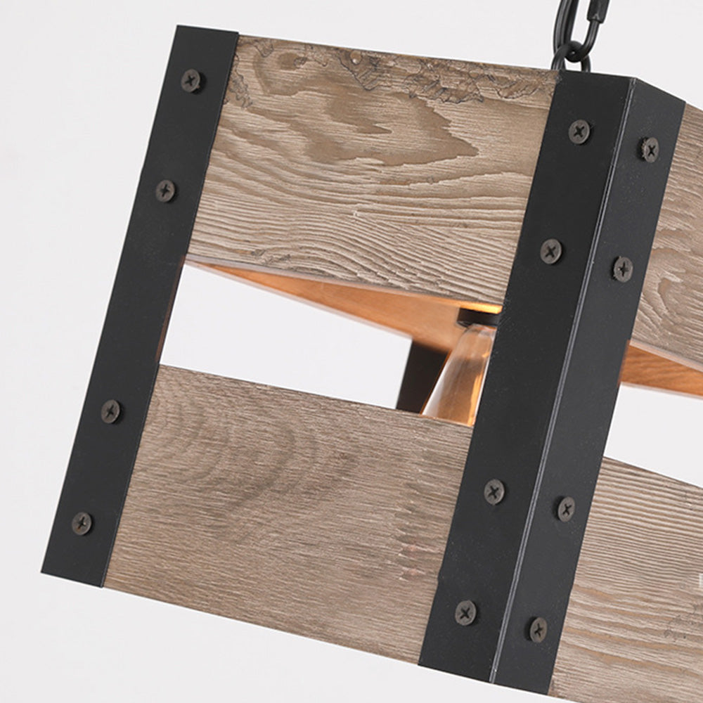 Silva Suspension Carrée Rustique, Metal/Bois, Bois/Marron, Chambre